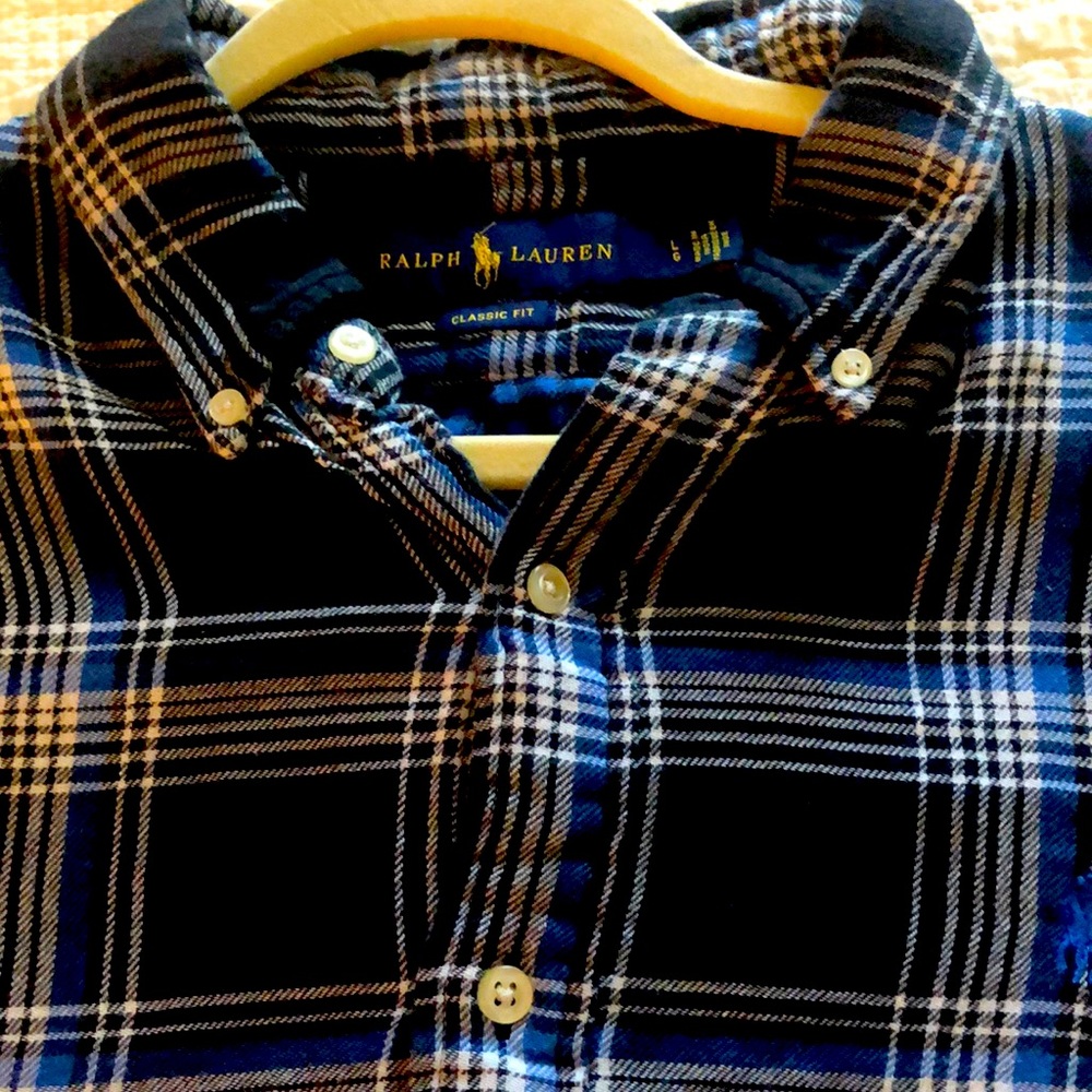 NWOT. Ralph Lauren Large Flannel Classic Fit. Blue and Black Checkered.